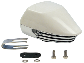 Allpa Messingverchromtes Elektromagnetisches Signalhorn Mit Weißer Kunststoff-Kappe, Einklang, L=155mm, 12v - 000500 72dpi - 9000500