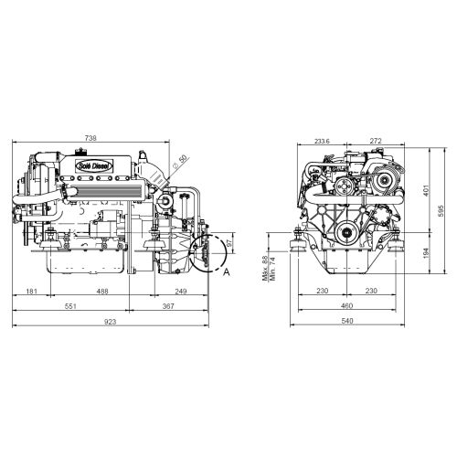 Sol&eacute; Schiffsdiesel Mini 44 Mit Technodrive Wendegetriebe Tm345, R=2.00:1 - 022143 dims new - 9022143