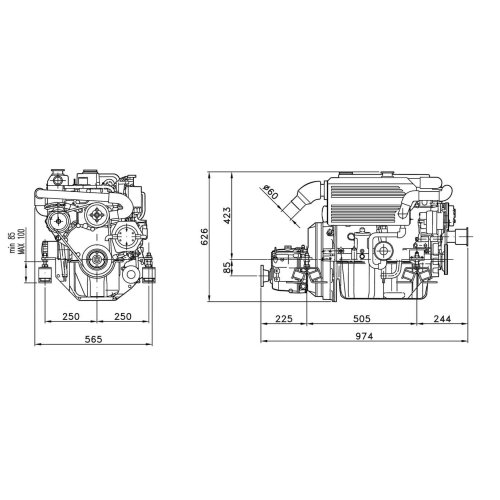 Sol&eacute; Schiffsdiesel Mini 62 35 Hp Mit Technodrive Seaprop Saildrive, R=2.15:1 - 022167 04 72dpi - 9022167