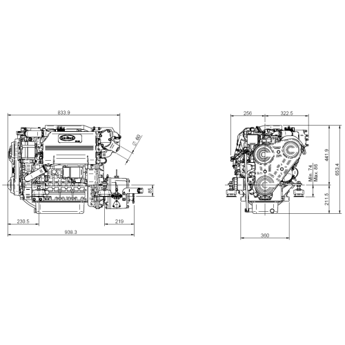 Sol&eacute; Schiffsdiesel Sk-60 With Technodrive Seaprop Saildrive, R=2.15 - 022348 dims - 9022355