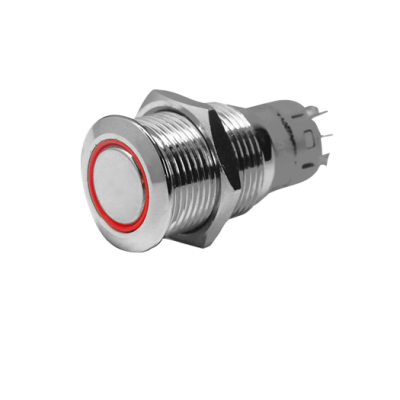 Niro Ring Led Druckschalter, (On)/Off, 24v, Bohrloch &Oslash;16mm, Einbautiefe 36mm, Rot Led - 025256 72dpi - 9025256