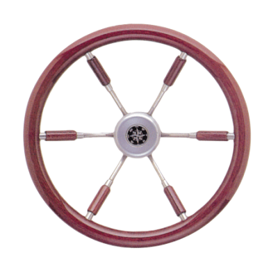 6-Speichen Steuerrad 'Leader Prestige' Niro mit Mahagoni Griff Und Teilweise Speichen, &Oslash;380mm, Tiefe 95,4mm - 062119 72dpi - 9062119