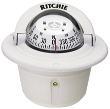 Ritchie Kompass Modell 'Explorer F-50w', 12v, Einbaukompass, Rose &Oslash;69,9mm/5&deg;, Wei&szlig; - 067040 72dpi - 9067040