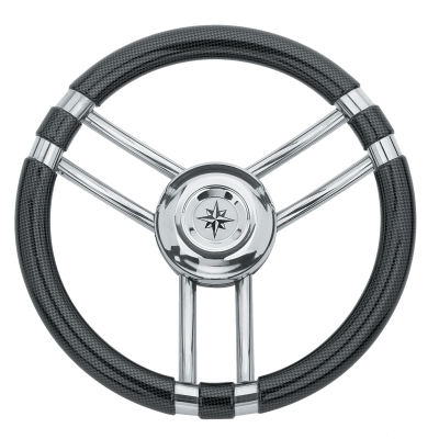 3-Speichen Steuerrad 'Modell 22' Niro Mit Carbon-Look Griff, &Oslash;350mm, Tiefe 60mm - 068710 72dpi - 9068710
