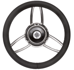 3-Speichen Steuerrad "Type 27b" Niro Mit Schwarzem Vinylgriff, &Oslash;350mm, Tiefe 60mm - 068736 72dpi - 9068736