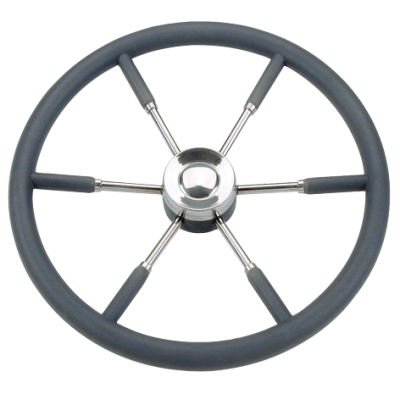 6-Speichen Steuerrad 'Typ 9' Niro Mit Schwarzem Pu-Griff, &Oslash;450mm - 068945 72dpi - 9068945