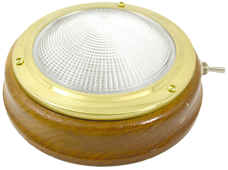 Messing Kaj&uuml;tlampe Mit Geriffelter Linse Modell 5", Teakholz-Basis, 12v/15w, Mit Schalter - 078601 72dpi - 9078601