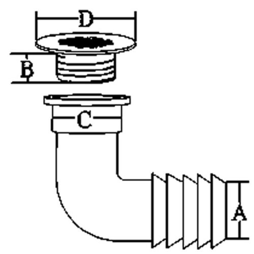Niro Abfluss 90&deg; Mit Gitter, Abm. A=19mm, B=15mm, C=36mm, D=42mm - 078686 01 72dpi - 9078686