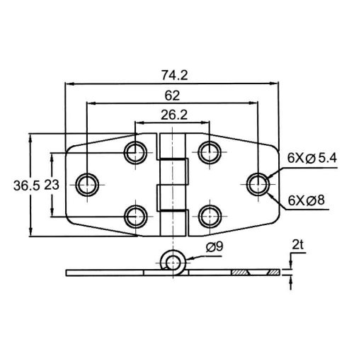 Niro Scharnier Mit Abdeckung F&uuml;r Schrankt&uuml;re,, 76,2x37x2mm - 098111 1 72dpi - 9098111