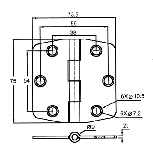 Niro Scharnier Mit Abdeckung, 75x74x3mm - 098118 1 72dpi - 9098118