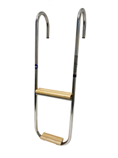 Niro Badeleiter 2-Stufen Festmontierter Spiegelst&uuml;tze; Teak Holzene Stufen - 110033 72dpi - 110033