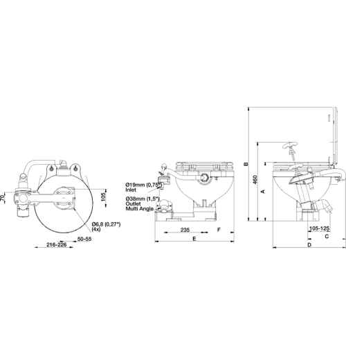 Space Saver Handtoilette, Zufuhr &Oslash;19mm, Abfuhr &Oslash;38mm, Gewicht 8kg (Soft-Close) - 259015 02 72dpi - 259015