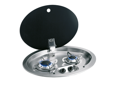 Gaskocher Oval Mitt 2 Brenner Komplett Mit Geh&auml;rtetem Rauchglas-Deckel, 510x390x80mm - 487527 72dpi - 487527