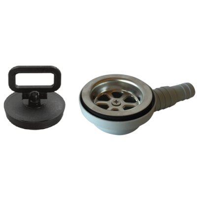 Kunststoff Rechtwinkliger Abflu&szlig;, 90&deg; F&uuml;r Sp&uuml;lbecken, Mit Niro Sieb & Gummi Stopfen, Anschluss 20 & 25mm - 488024 72dpi 1 - 488034