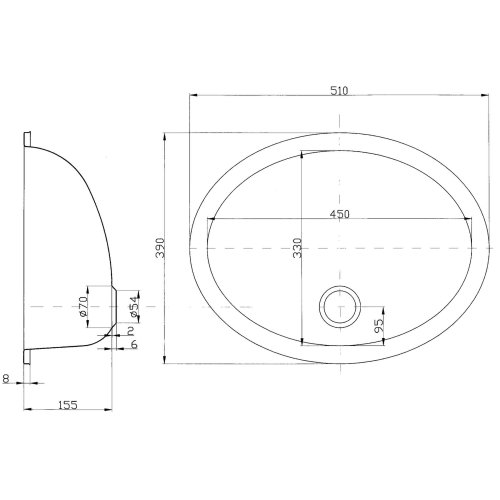 Niro Sp&uuml;lbecken, Oval, Au&szlig;enma&szlig; 510x390mm, Tiefe 167mm - 488051 01 72dpi - 488051