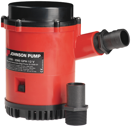 Johnson Pump L-Serie Bilgepumpe L2200, 12v/7,5a, 130l/Min, Schlauchanschluss 1-1/8" & 1-1/4" - 6632220001 72dpi - 6632220001