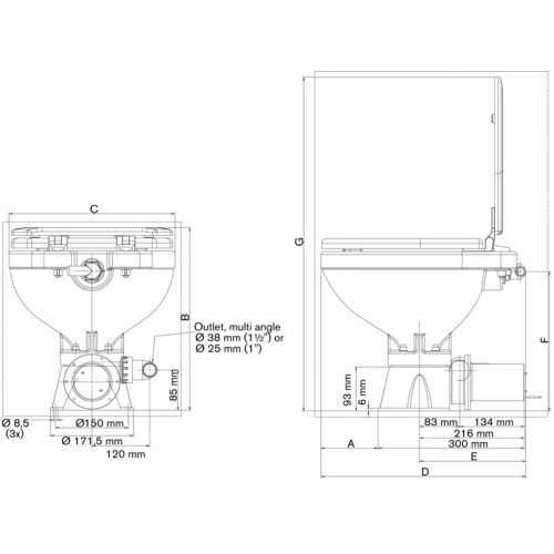 Johnson Pump Aquat Silent-Electric Toilette, 24v/7a, Kompakte Sch&uuml;ssel - 66804723101dims 72dpi - 66804723102