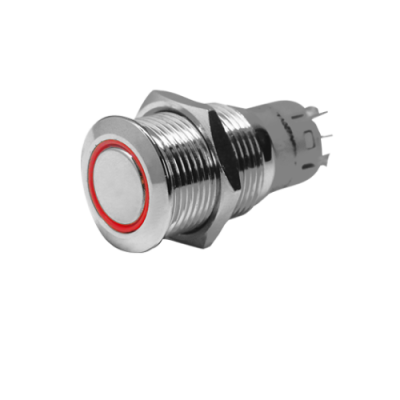 Niro Ring Led Druckschalter, On/Off, 24v, Bohrloch &Oslash;16mm, Einbautiefe 36mm, Rot Led - 9025255 - 9025255