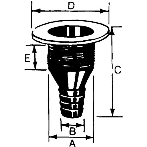 Kunststoff Borddurchlass, 1-1/2", Abm. A=46mm, B=40mm, C=104mm, D=78mm, E=54mm, Wei&szlig; - 9062042 1 - 9062042