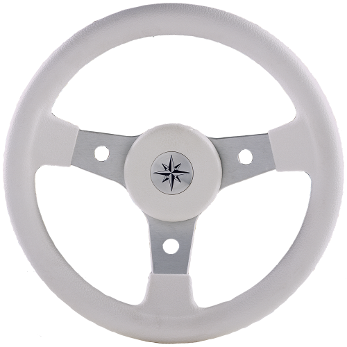 3-Speichen Steuerrad 'Delfino' Silber Aluminium mit Wei&szlig;em Vinyl Griff, &Oslash;340mm, Tiefe 88,7mm - 9062103w - 9062103/W