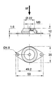 Equi-Frequency Motorlager, 45&deg; Shore, Gewinde M6, Abm. 59x35x12mm, Max. 120n (Steifheit 75n/Mm) - 9063097 3 - 9063097