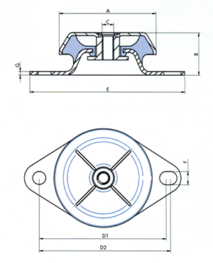 Equi-Frequency Motorlager, 50&deg; Shore, Gewinde M8, Abm. 85x54x25mm, Max. 400n (Steifheit 90n/Mm) - 9063099 1 - 9063099