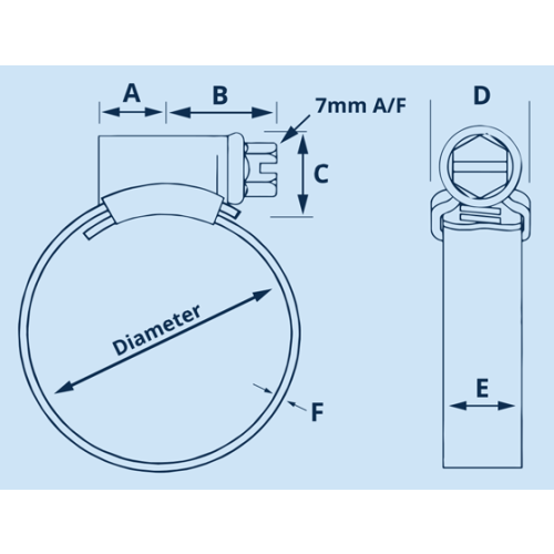 Hi-Grip, Schlauchschelle aus Edelstahl 304, Spannbereich 35-45 mm, Einzelhandelsverpackung (VPE 10) - Hi grip dims 8 - 10000609