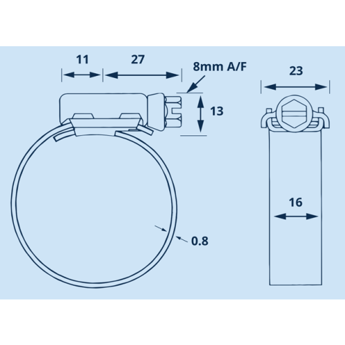 Hi-Torque, Schlauchschelle aus Edelstahl 316, Spannbereich 20-30 mm, (VPE 2) - Hi torque dims 2 - 10000652