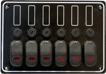 Aluminium Schalttafel, 12v, 6-Schalter, 15a Glassicherungen & Led-Indikator, Inkl. Labelsatz - L0610067 72dpi - L0610067