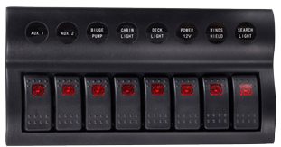 Kunststoff Schalttafel, 12v, 8-Schalter & Led-Indikator, Auto Fuse, Abm. 235x120mm, Wasserdicht, 2x5a, 3x10a, 3x15a Sicherungen - L0611178 72dpi - L0611178