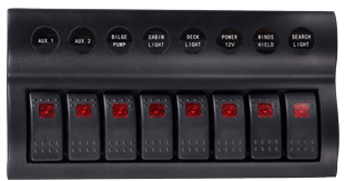 Kunststoff Schalttafel, 12v, 8-Schalter & Led-Indikator, Auto Fuse, Abm. 235x120mm, Wasserdicht, 2x5a, 3x10a, 3x15a Sicherungen - L0611178 72dpi - L0611178