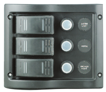 Kunststoff Schalttafel, 12v, 3-Schalter & Led-Indikator, Automatischen Sicherungen (5a, 10a, 15a) - L0680013 72dpi - L0680013