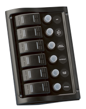 Kunststoff Schalttafel, 12v, 6-Schalter & Led-Indikator, Automatischen Sicherungen (2x5a-2x10a-2x15a) - L0680016 72dpi - L0680016