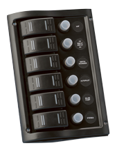 Kunststoff Schalttafel, 12v, 6-Schalter & Led-Indikator, Automatischen Sicherungen (2x5a-2x10a-2x15a) - L0680016 72dpi - L0680016