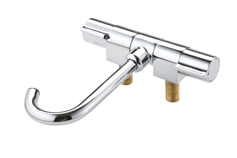 Verchromter 2-Kn&ouml;pfe-Mischhahn, Drehbar, Auslauf &Oslash;14mm, Anschluss 3/8", A=60mm, B=140mm, C=180mm, D=155mm, E=60mm - N0103110 72dpi - N0103110